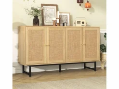 Aparador con 4 puertas de ratán - 140 x 39,5 x 80 cm - Tablero de partículas - Color madera^Merax Discount