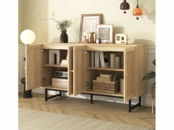 Aparador con 4 puertas de ratán - 140 x 39,5 x 80 cm - Tablero de partículas - Color madera^Merax Discount