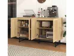 Aparador con 4 puertas de ratán - 140 x 39,5 x 80 cm - Tablero de partículas - Color madera^Merax Discount