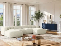 Vente-unique Aparador|Aparador con 4 puertas de MDF y acero - Azul y dorado - YESINIA