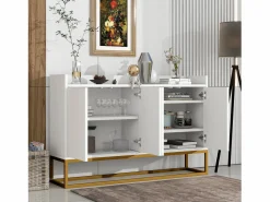 ModernLuxe Aparador con 4 puertas sin tirador - estilo contemporáneo - madera + metal - Blanco Sale