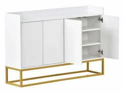 ModernLuxe Aparador con 4 puertas sin tirador - estilo contemporáneo - madera + metal - Blanco Sale
