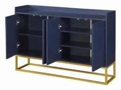ModernLuxe Aparador con 4 puertas sin tirador - estilo contemporáneo - madera + metal - azul Azul oscuro Clearance
