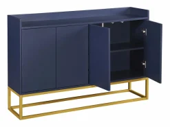 ModernLuxe Aparador con 4 puertas sin tirador - estilo contemporáneo - madera + metal - azul Azul oscuro Clearance