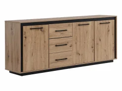 Vente-unique Aparador con 3 puertas y 3 cajones de MDF - Natural y negro - NALAMANE Color natural claro Clearance