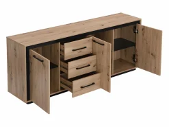Vente-unique Aparador con 3 puertas y 3 cajones de MDF - Natural y negro - NALAMANE Color natural claro Clearance