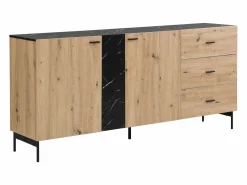 Vente-unique Aparador con 2 puertas y 3 cajón de MDF - Natural y efecto mármol negro - LIOMENA Negro / Color natural claro Hot