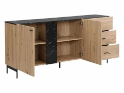 Vente-unique Aparador con 2 puertas y 3 cajón de MDF - Natural y efecto mármol negro - LIOMENA Negro / Color natural claro Hot