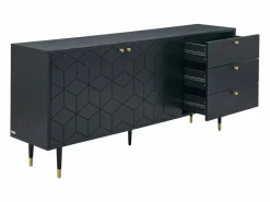Vente-unique Aparador|Aparador con 2 puertas y 3 cajones chapado en roble - Negro y dorado - PARIOMA