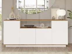 Vente-unique Aparador|Aparador con 4 puertas y 1 estante - Blanco y natural - LOTULA