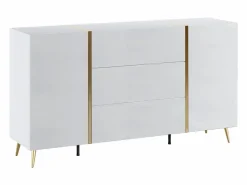 Vente-unique Aparador con 2 puertas y 3 cajones - Blanco brillo y dorado - MARZIALO Blanco / Dorado New