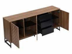 Aparador con 3 puertas y 3 cajones de MDF - Natural y negro - CARATANA^Vente-unique Discount