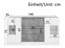 Merax Aparador con 2 puertas y 3 cajones - 140 x 35 x 75 cm - MDF y cristal - Aspecto mármol y gris brillo Blanco Hot