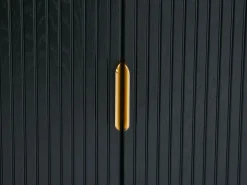 Vente-unique Aparador|Aparador con 2 puertas y 3 cajones chapado en roble y metal - Negro y Dorado - SIRIOLA