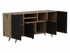 Aparador con 4 puertas y 3 huecos - Negro y Natural - MOSTIA^Vente-unique Best