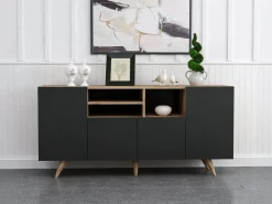 Aparador con 4 puertas y 3 huecos - Negro y Natural - MOSTIA^Vente-unique Best
