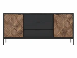 Vente-unique Aparador con 2 puertas y 3 cajones - Negro y Natural oscuro - MIALINE Negro / Color natural oscuro Outlet