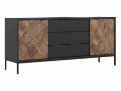 Vente-unique Aparador con 2 puertas y 3 cajones - Negro y Natural oscuro - MIALINE Negro / Color natural oscuro Outlet