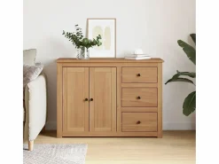 Clicnbuy Aparador con cajones Panama madera maciza pino 112x40x80 cm Marru00f3n Clearance