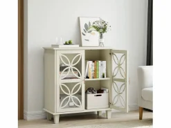 Aparador con estantes regulables - Consola de cocina retro moderna - con dos puertas - Crema^ Online