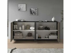 Aparador Coste con 4 puertas efecto cannetè antracita mate y madera oscura 200x43x86 cm^