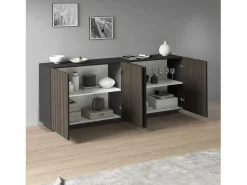 Aparador Coste con 4 puertas efecto cannetè antracita mate y madera oscura 200x43x86 cm^
