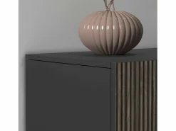 Aparador Coste con 4 puertas efecto cannetè antracita mate y madera oscura 200x43x86 cm^