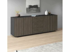 Aparador Coste con 4 puertas y 3 cajones en color antracita mate y madera oscura 220,1x43x86 cm^ New
