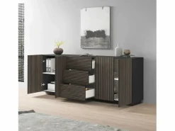 Aparador Coste con 4 puertas y 3 cajones en color antracita mate y madera oscura 220,1x43x86 cm^ New