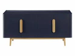 Vente-unique Aparador de 4 puertas en MDF y madera de caucho - Azul y Natural Claro - DUNELON Azul / Color natural claro Online