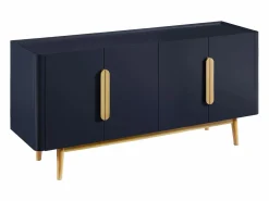 Vente-unique Aparador de 4 puertas en MDF y madera de caucho - Azul y Natural Claro - DUNELON Azul / Color natural claro Online