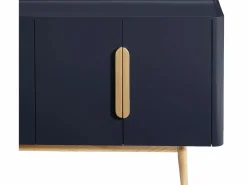 Vente-unique Aparador de 4 puertas en MDF y madera de caucho - Azul y Natural Claro - DUNELON Azul / Color natural claro Online
