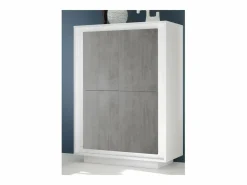Aparador de 4 puertas FALL - Blanco mate lacado y gris cemento - Diseño moderno y funcional^Meublorama