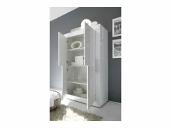 Meublorama Aparador de 4 puertas ISORA – lacado brillante – Diseño moderno y funcional Blanco Best