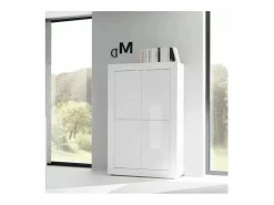 Meublorama Aparador de 4 puertas ISORA – lacado brillante – Diseño moderno y funcional Blanco Best
