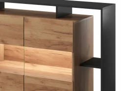 Vente-unique Aparador|Aparador de 4 puertas y 4 compartimentos con LEDs - Natural claro y Antracita - IDESIA