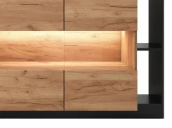Vente-unique Aparador|Aparador de 4 puertas y 4 compartimentos con LEDs - Natural claro y Antracita - IDESIA