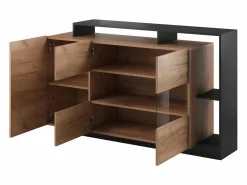 Vente-unique Aparador de 3 puertas y 3 estantes con LEDs - Color: natural y antracita - IDESIA Gris antracita / Color natural claro Outlet