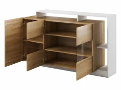 Aparador de 3 puertas y 3 estantes con LEDs - Color: natural y blanco IDESIA^Vente-unique Best