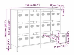 vidaxl Aparador de acero laminado en frío 135x39x103,5 cm Negro Clearance