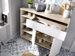 Aparador de cocina - 2 puertas, 1 cajón y 4 estantes - Blanco y roble - WAJDI^Vente-unique Hot