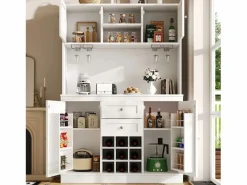 Aparador de cocina - 120 x 40 x 188 cm - con estantes regulables + botellero + 4 puertas + 2 cajones - MDF -^Merax Outlet