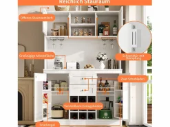 Aparador de cocina - 120 x 40 x 188 cm - con estantes regulables + botellero + 4 puertas + 2 cajones - MDF -^Merax Outlet