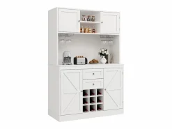 Aparador de cocina - 120 x 40 x 188 cm - con estantes regulables + botellero + 4 puertas + 2 cajones - MDF -^Merax Outlet