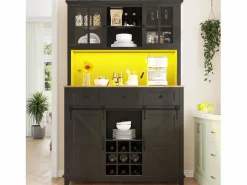ModernLuxe Aparador de cocina - con LED - con puerta corredera y 3 cajones - con estante ajustable - Negro Sale