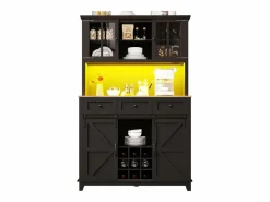 ModernLuxe Aparador de cocina - con LED - con puerta corredera y 3 cajones - con estante ajustable - Negro Sale