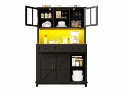 ModernLuxe Aparador de cocina - con LED - con puerta corredera y 3 cajones - con estante ajustable - Negro Sale