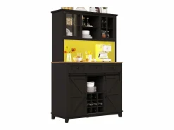 ModernLuxe Aparador de cocina - con LED - con puerta corredera y 3 cajones - con estante ajustable - Negro Sale