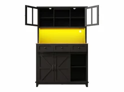 ModernLuxe Aparador de cocina - con LED - con puerta corredera y 3 cajones - con estante ajustable - Negro Sale
