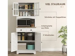 Aparador De Cocina|Aparador de cocina con 2 cajones y puertas de cristal, espacio para guardar vajilla, 68 x 39,5 x 170 cm,